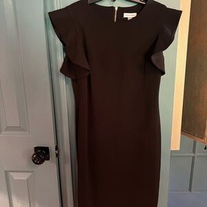 Calvin Klein Black Sheath Dress with Flutter Cap Sleeves